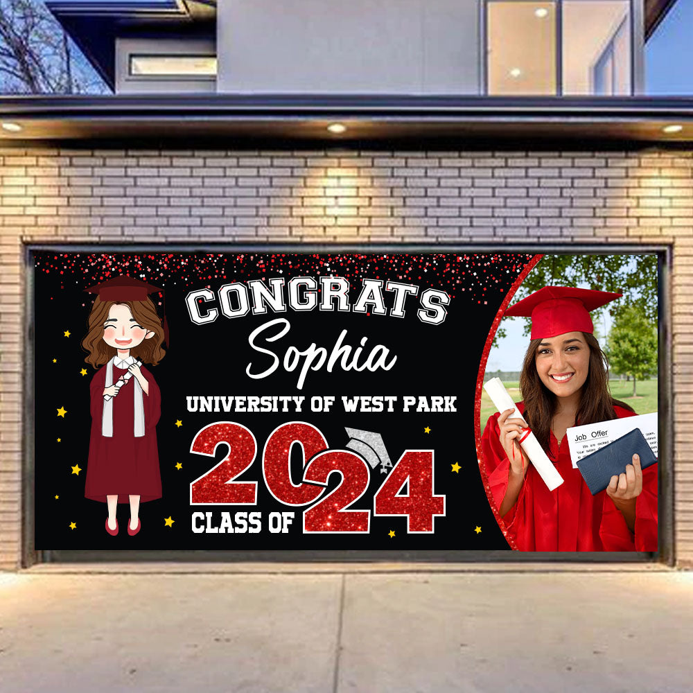 Glitter and Star Styles 2024 Congratulations Class Of 2024 - Graduation Garage Door Decorations, Single Garage, Garage Door Banner Covers - Garage Door Banner Decorations