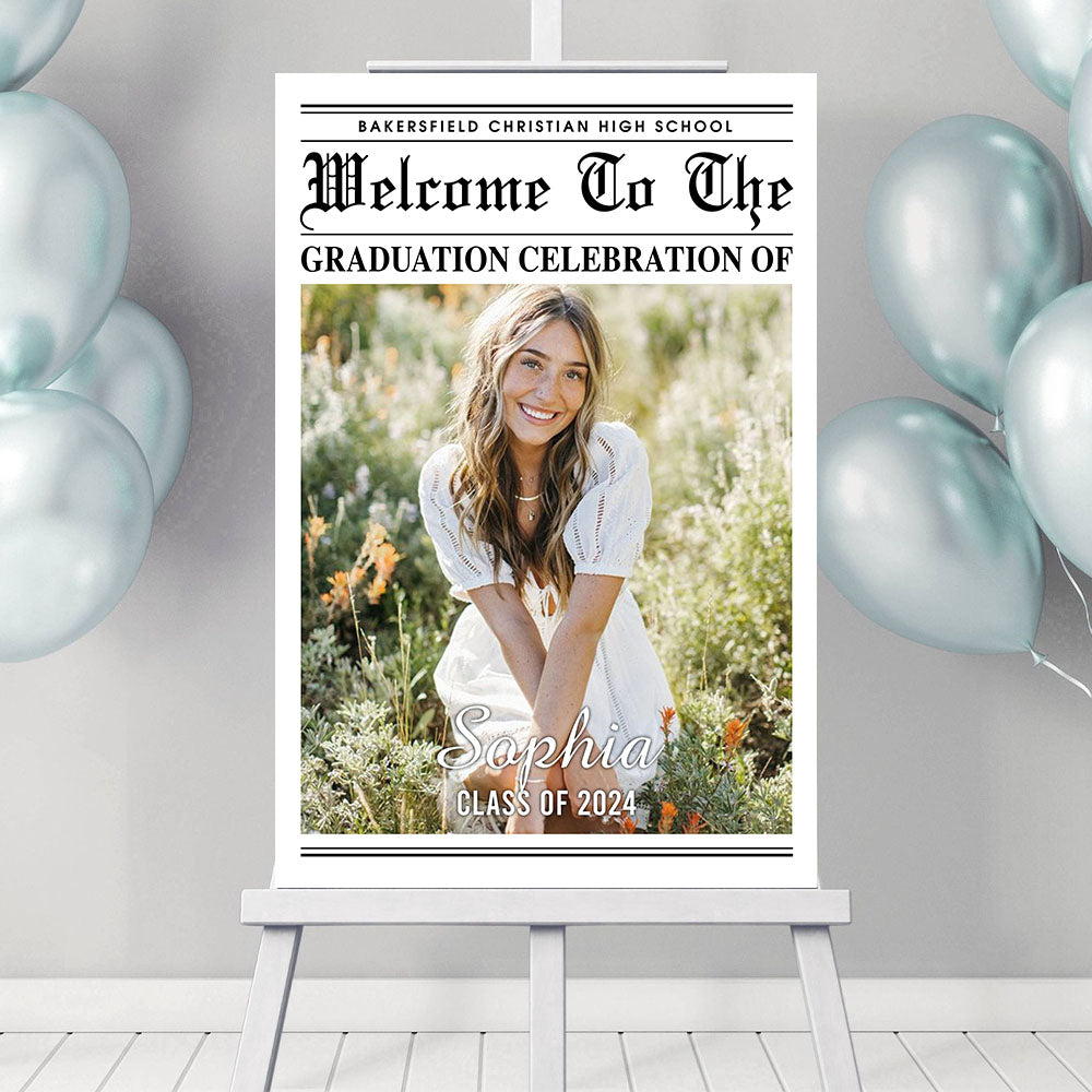 Newspaper Styles Class Of 2024 - Graduation Party Welcome Sign - Custom Photo Grad Party Sign - Personalized Graduation Decoration