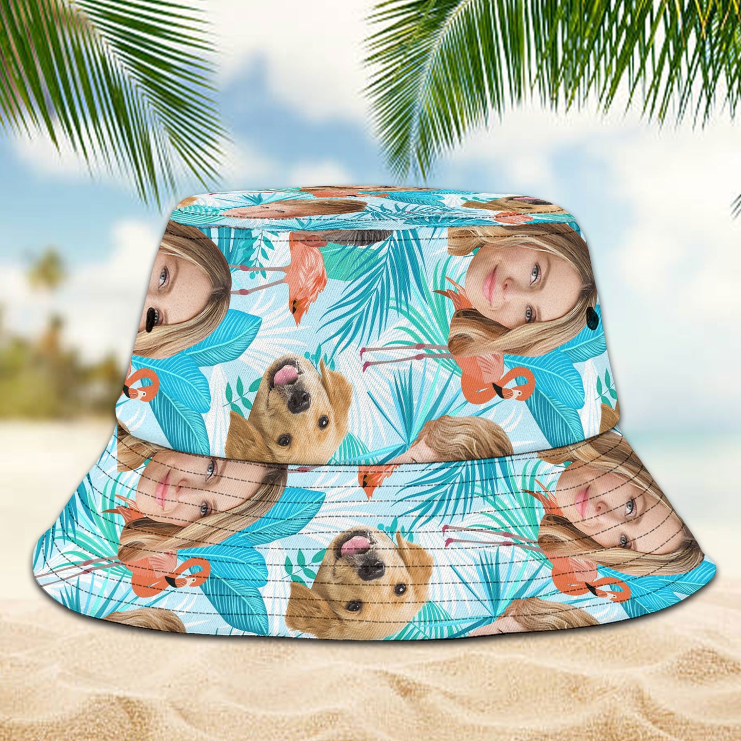 Hawaiihut mit individuellem Gesicht - Personalisierter Hawaiihut mit beliebigen Bildern - Vatertagsgeschenk 