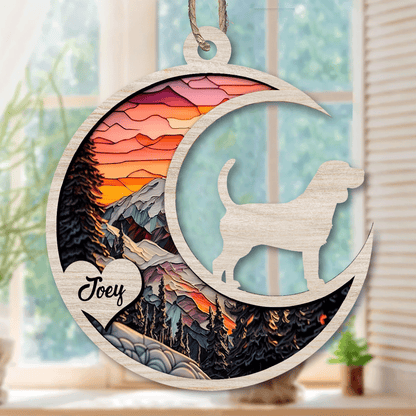 Colorful Moon Personalized Suncatcher Ornament For Dog Lover - Personalized Custom Suncatcher Ornament