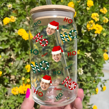 Ho Ho Ho Christmas Bottle/Frosted Bottle With Lid & Straw - Personalized Glass Bottle