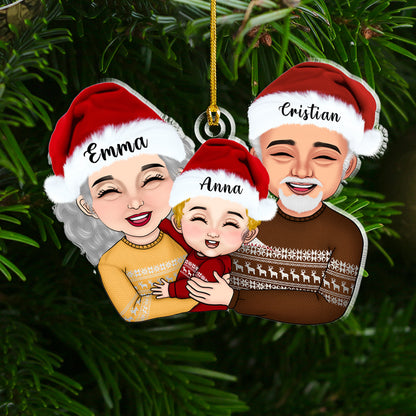 Opa, Oma und Enkelkind an Weihnachten - Personalisiertes Acrylornament in individueller Form 