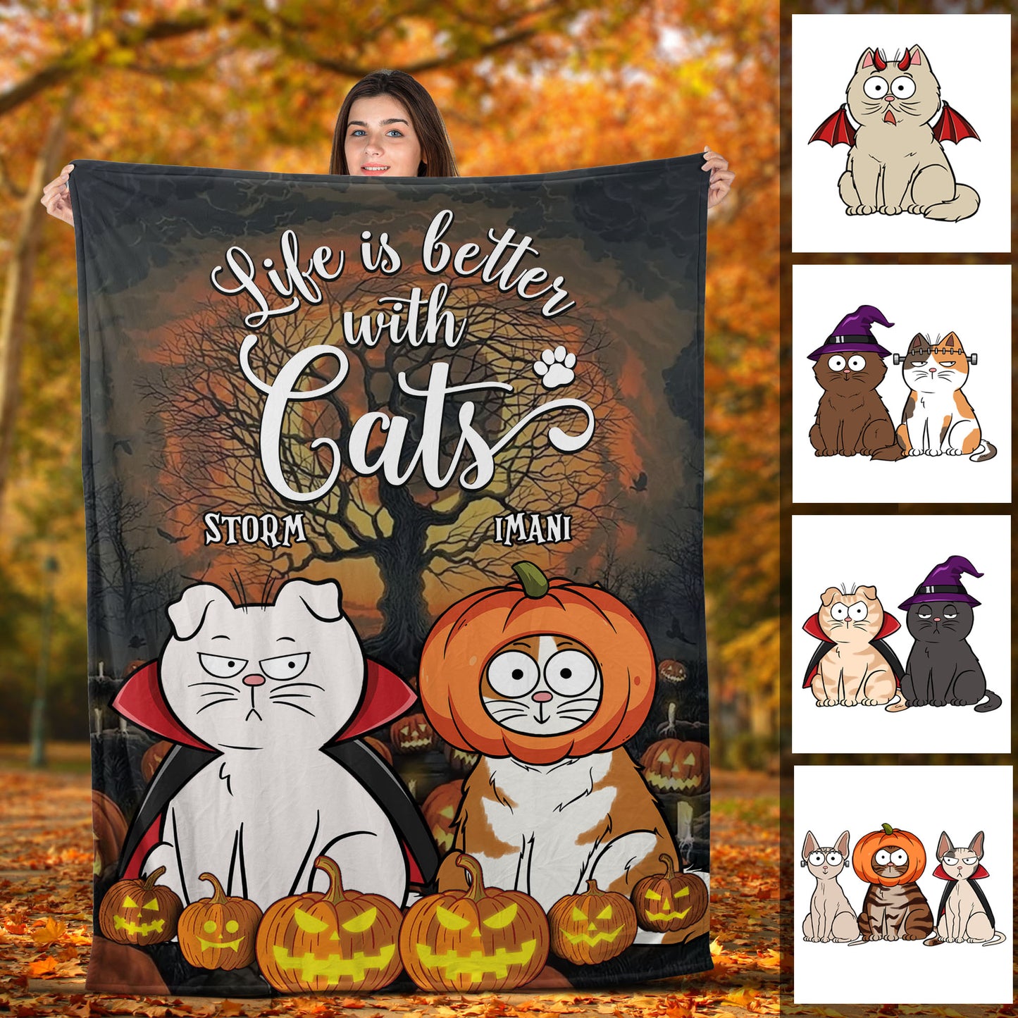 Cat Blanket - Life Is Better With Cats Blanket - Personalized Blanket - Halloween