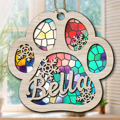 Colorful Paw Personalized Suncatcher Ornament - Personalized Custom Suncatcher Ornament