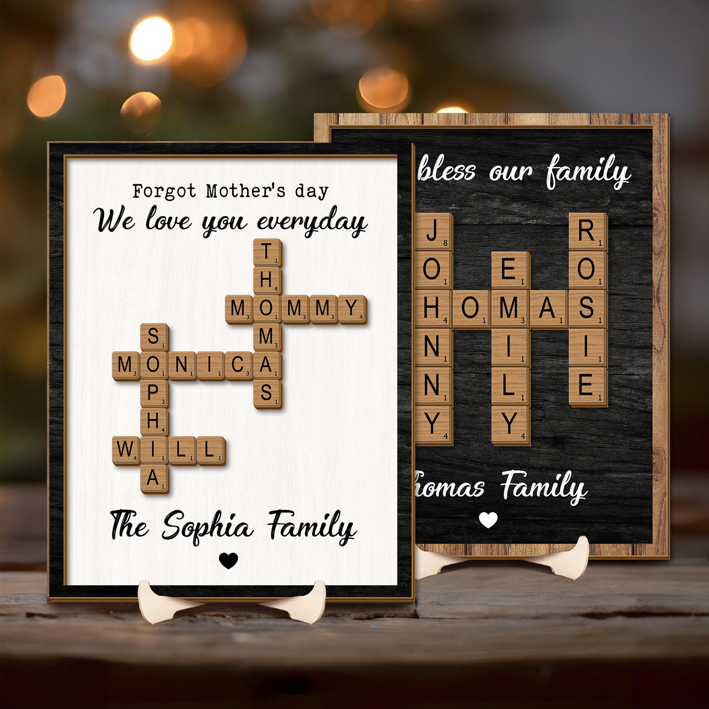 Personalized Family Name Sign, Crossword Scrabble Wooden Sign - Personalized Gift For Family