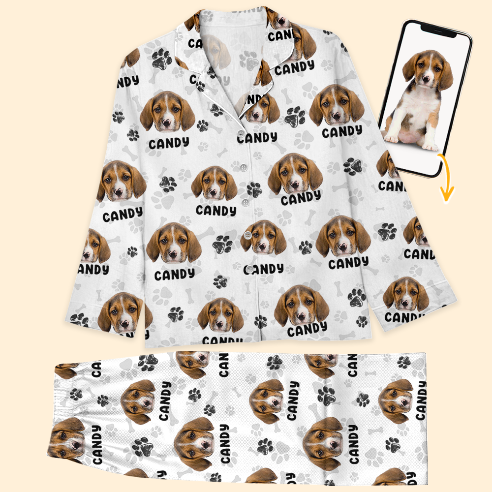 Custom Photo Name Dog Cat Flannel Pajamas - Personalize Christmas Pajama SleepShirt