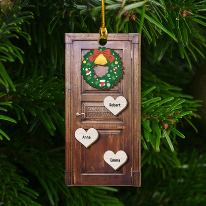 Front Door Christmas Holiday Ornament with Wreath - Custom Shape Wood Ornament - Wood Ornament 2 Layered