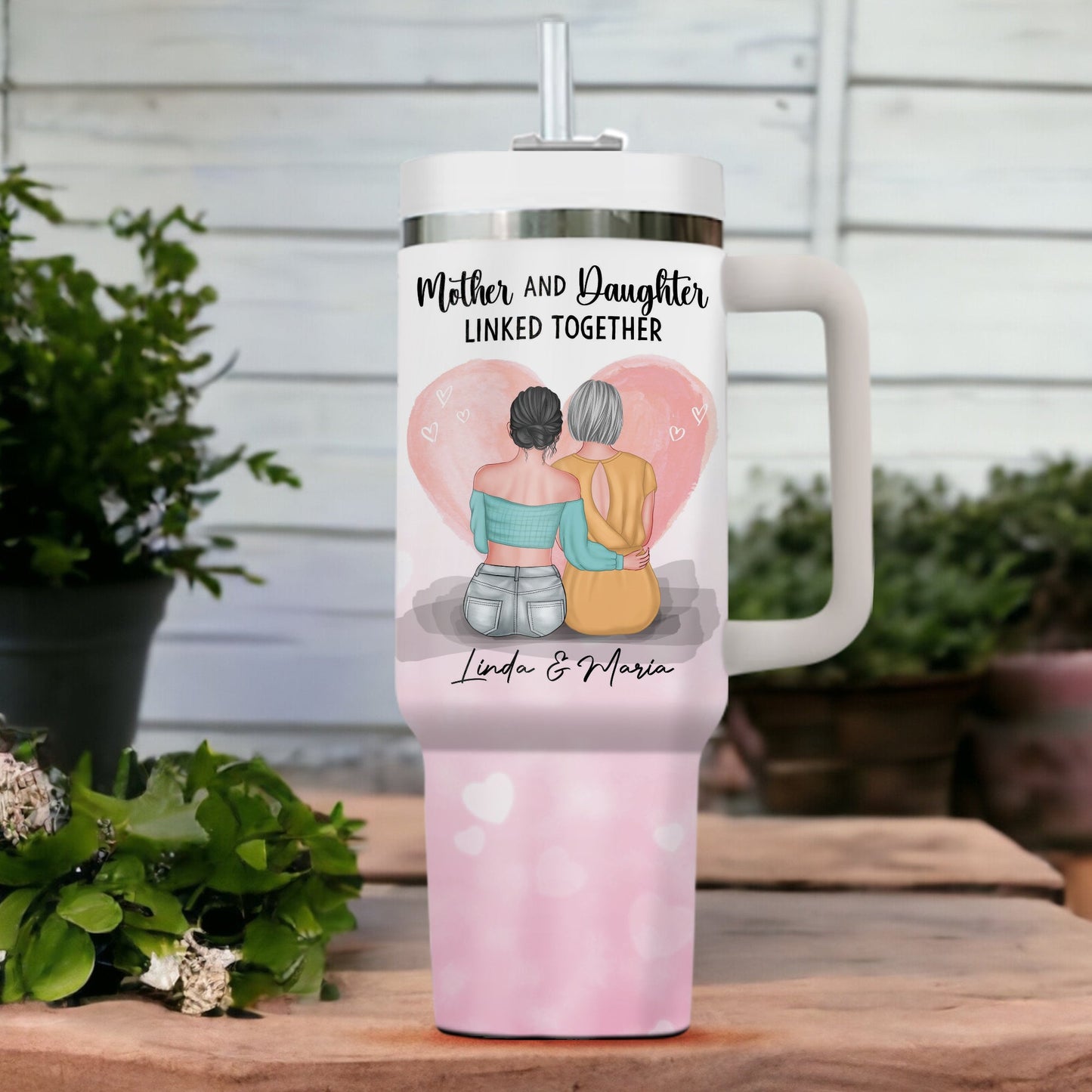 Mother And Daughter Forever Linked Together - Gift For Mom, Gift For Her - Personalized Custom Tumbler