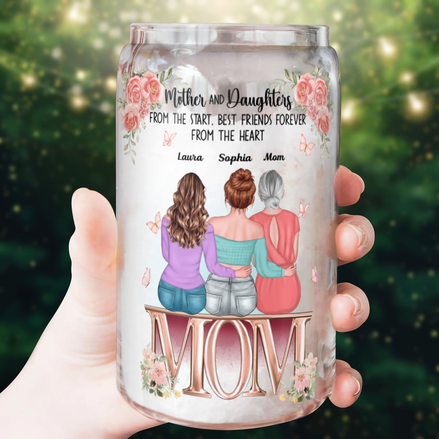 Mother and Daughter Glass Bottle/Frosted Bottle With Lid & Straw - Personalized Glass Bottle