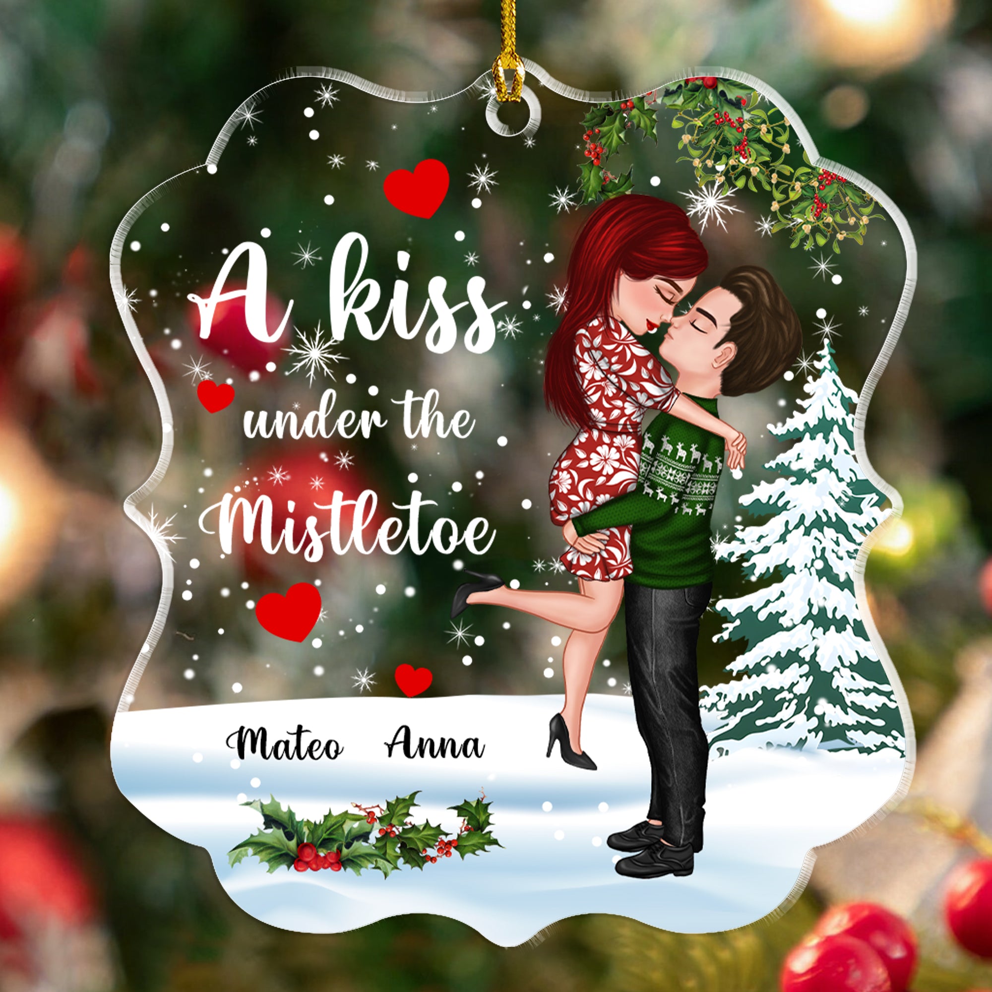 A Kiss Under The Mistletoe Gifts For Husband And Wife - Personalized Custom Shape Acrylic Ornament
