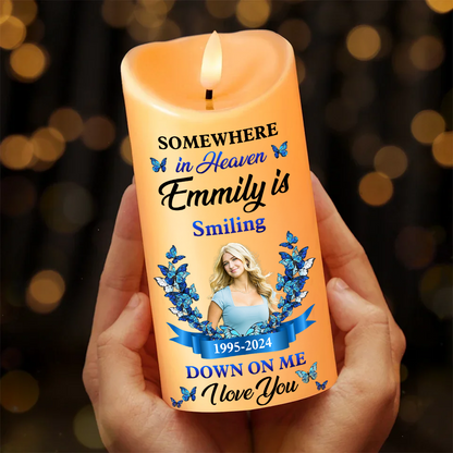 Somewhere In Heaven Custom Photo Memories LED Candle - Personalized Flameless LED Candle - Christmas Gift, Sympathy Gift For Family Members 2024