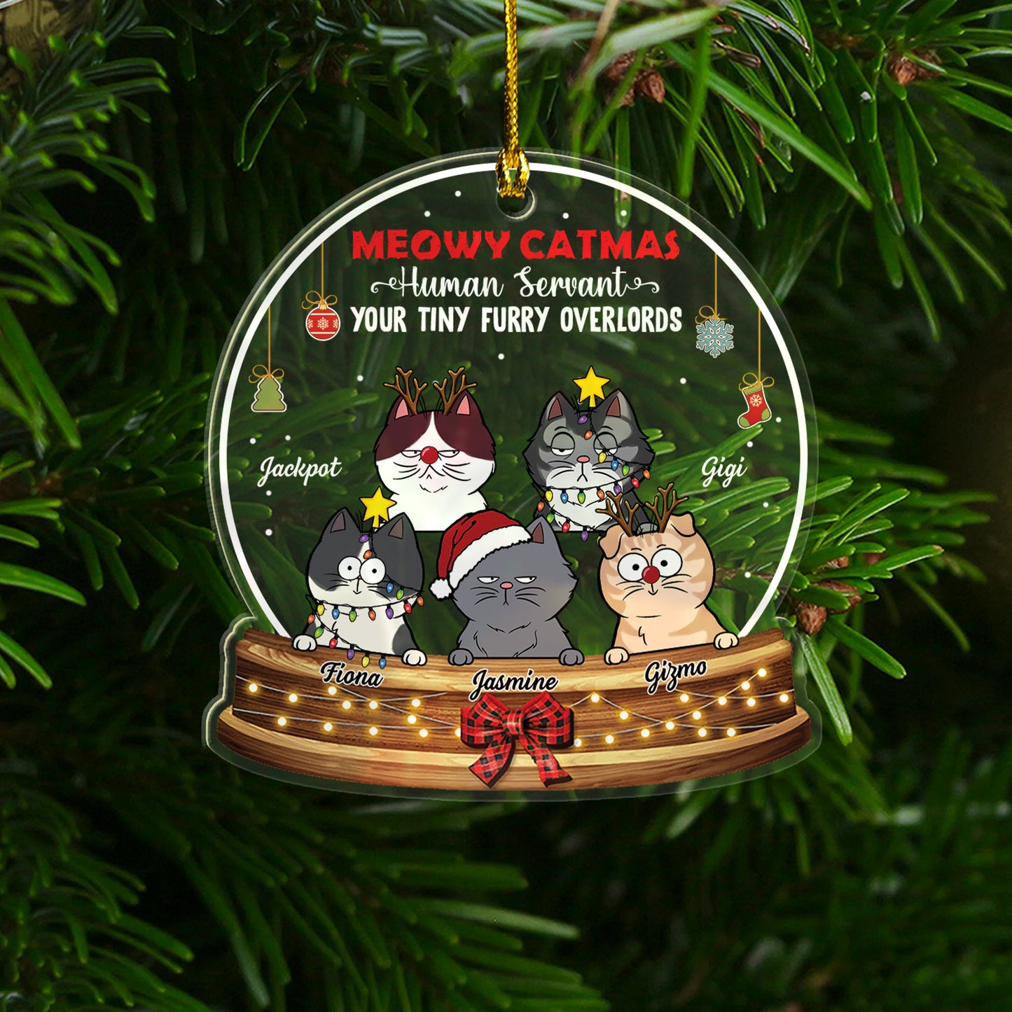 Meowy Catmas Human Servant - Gift For Cat Lovers, Christmas Gift - Personalized Custom Shape Acrylic Ornament