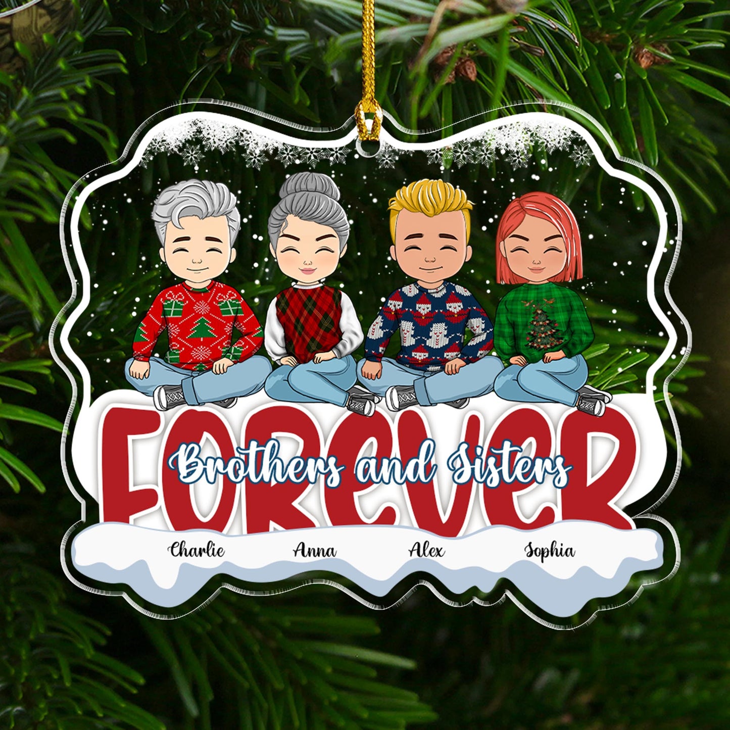 Brothers and Sister Forever Family Gift Ideas - Personalized Custom Shape Acrylic Ornament