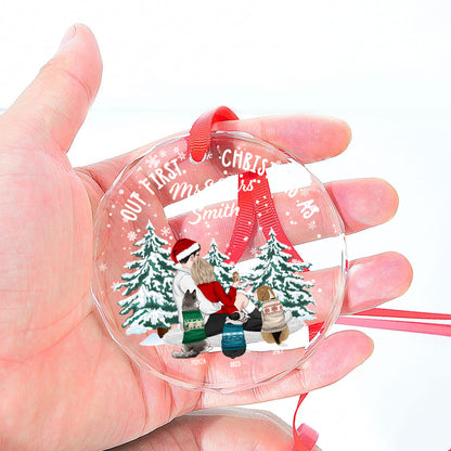 Personalisiertes Weihnachtsornament „Unser erstes Weihnachten als Mr. &amp; Mrs.“ aus Kristallglas – Weihnachtsornament für Paare 