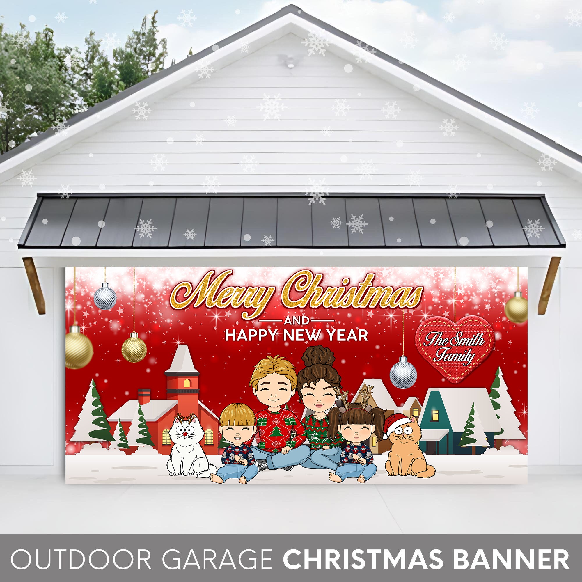 Merry Christmas and Happy New Year Garage Door Decorations - Single Garage - Garage Door Banner Covers