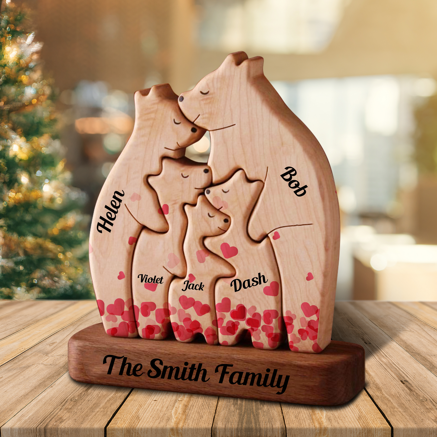 Personalisierte Holzbärenfamilie - Puzzle Holzbärenfamilie - Holzschnitzereien für Haustiere - Geschenk zum Muttertag