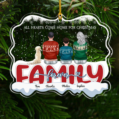 Alle Herzen kommen nach Hause für Weihnachten Familie und Hund - personalisierte benutzerdefinierte Form Acryl Ornament 