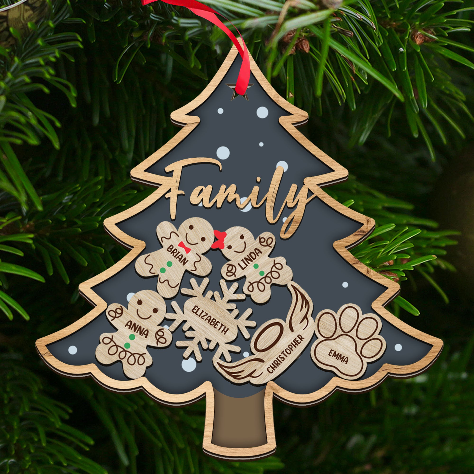 Christmas Tree 2023 With Heart Gingerbread And Snowflake Family Gift - Custom Shaker Ornament