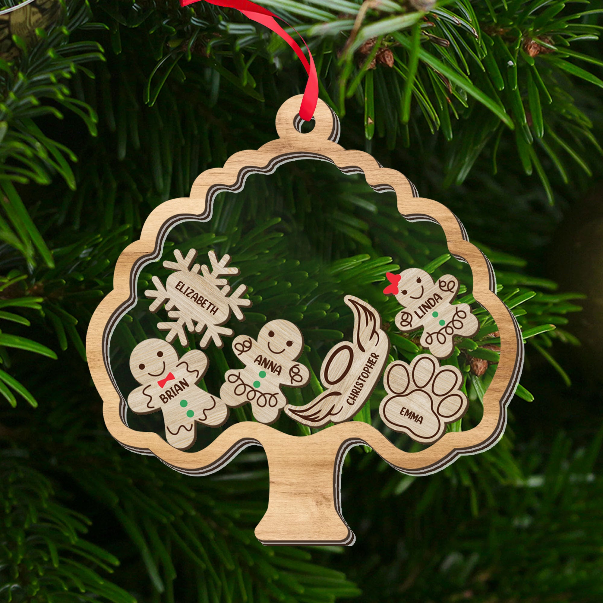Life Tree 2023 With Heart Gingerbread And Snowflake Family Gift - Custom Shaker Ornament