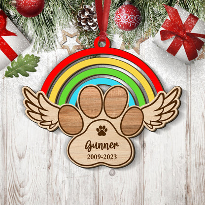 Memorial Rainbow Paw Christmas Ornament - Custom Shape Wood Ornament - 1 Layered Wood Ornament