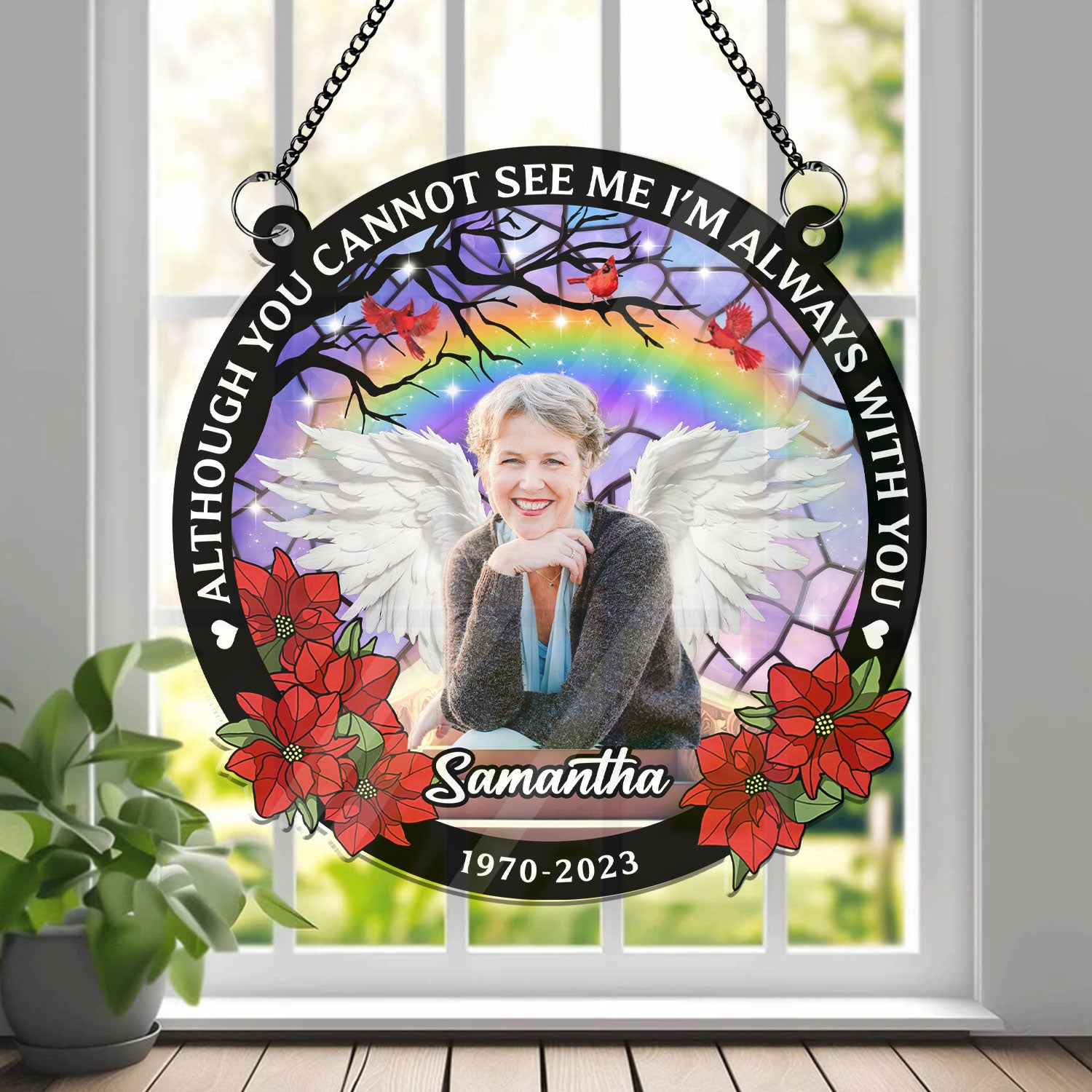 In Loving Memory In Heaven Memorial Upload Photo Wings - Hanging Door Acrylic - Personalized Custom Shape Window Hanging Acrylic