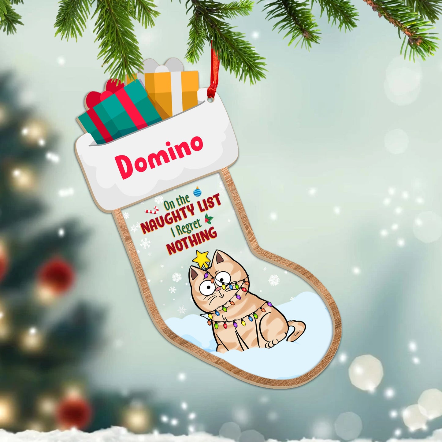 Auf der Liste der Unartigen bereue ich nichts – Weihnachtsgeschenk für Katzenliebhaber – personalisiertes 2-lagiges Mix-Ornament 