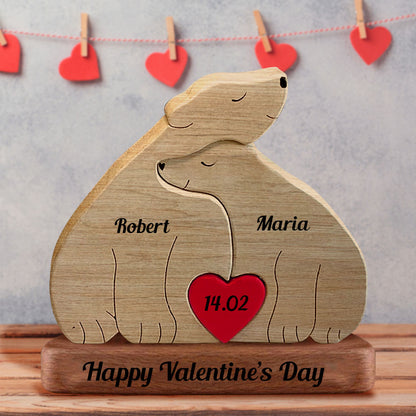 Huggy Bear Wooden Bears Couple - Puzzle Wooden Bears Family - Wooden Pet Carvings