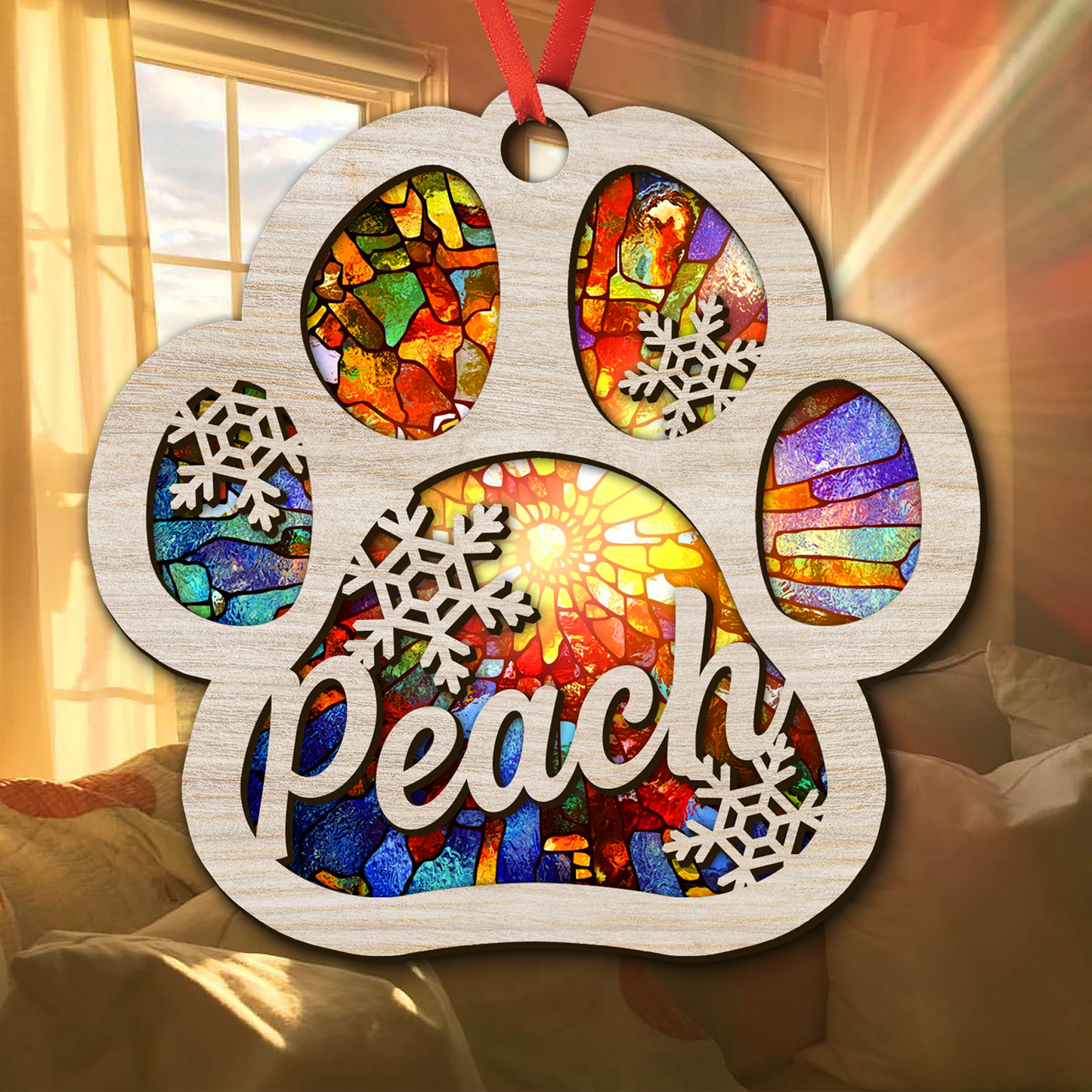 Colorful Paw Personalized Suncatcher Ornament - Personalized Custom Suncatcher Ornament