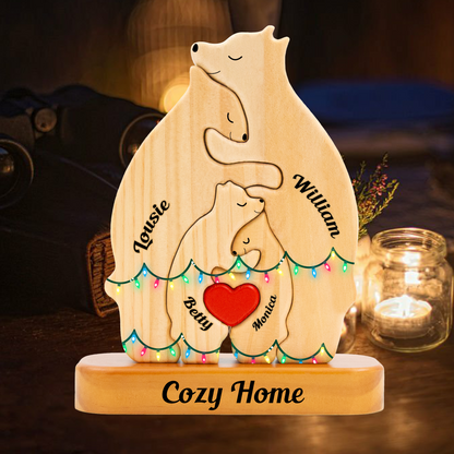 Christmas Wooden Bear Family Puzzle, Wooden Bear With Light, Christmas Family Keepsake Gifts