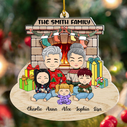 Family This Christmas With Fireplace - Personalized Custom Shape Acrylic Ornament