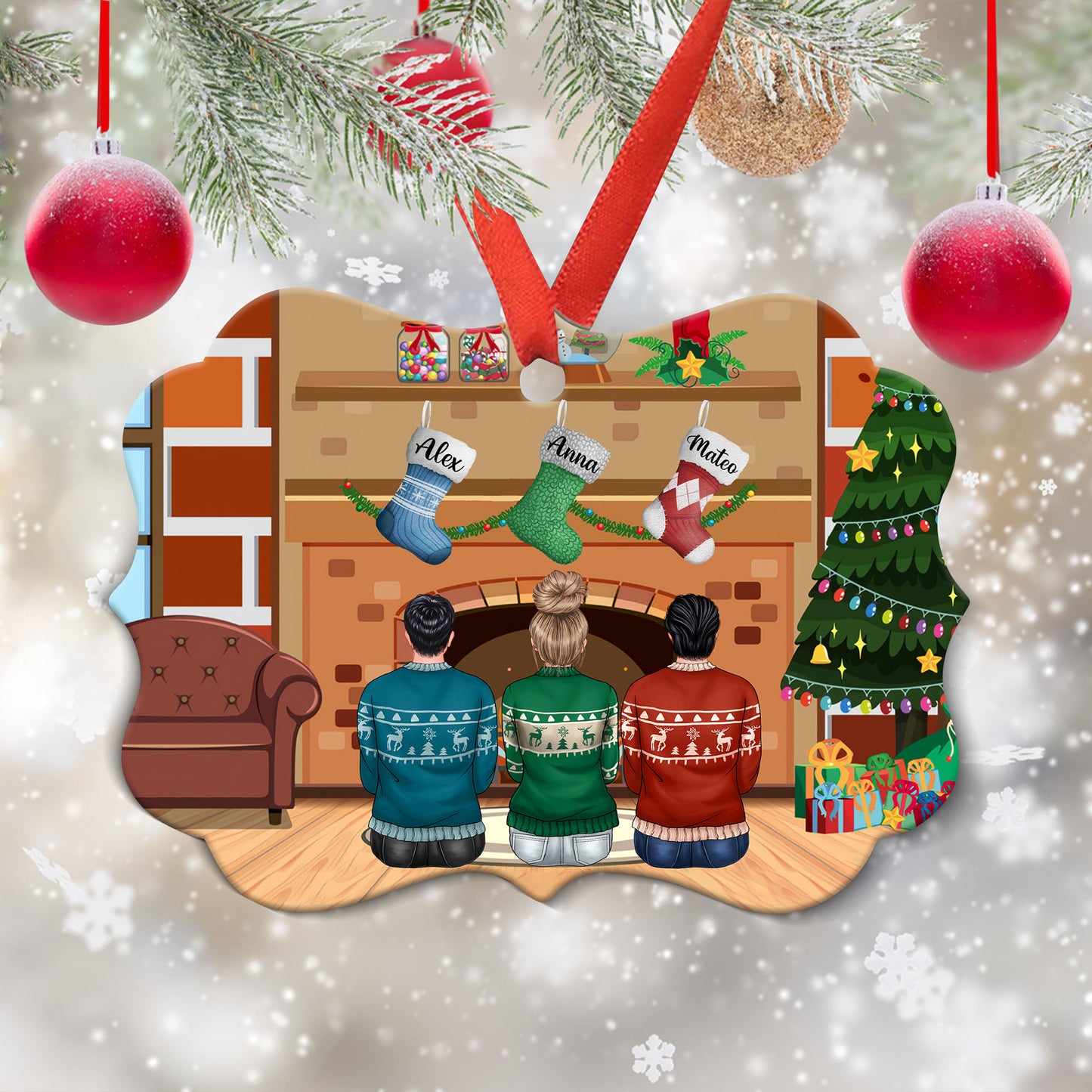 Family This Christmas The Stockings Were Hung Ornament - Personalized Aluminum Ornament