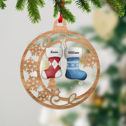 Stocking Holiday Christmas Ornament - Custom Shape Wood and Acrylic Ornament