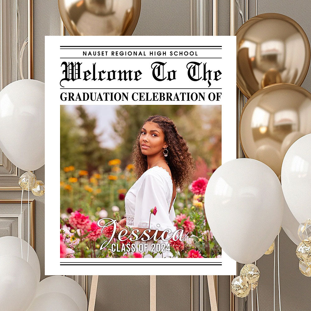 Newspaper Styles Class Of 2024 - Graduation Party Welcome Sign - Custom Photo Grad Party Sign - Personalized Graduation Decoration