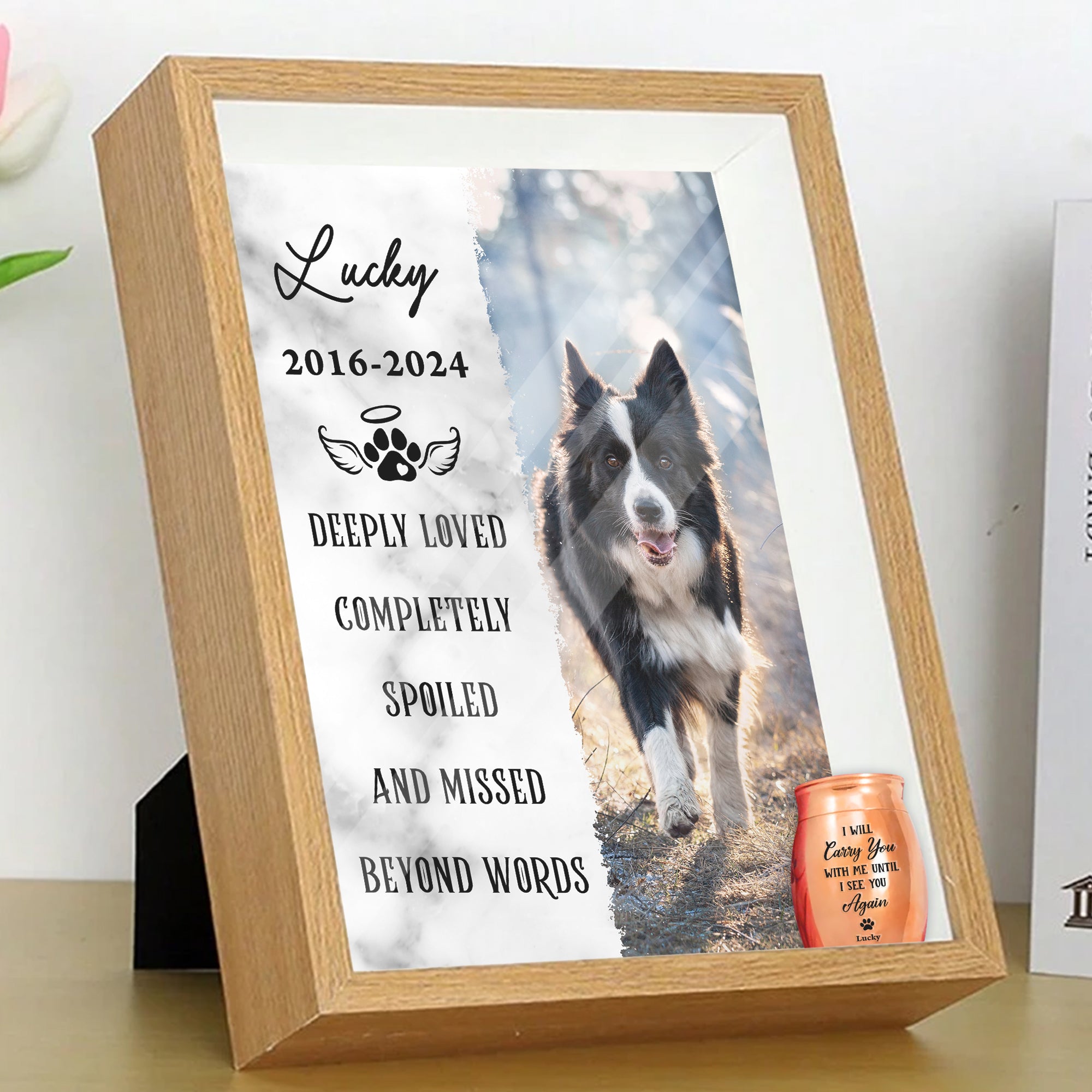 Custom Memorial Photo Frame - Mini Keepsake Urn for Ashes - You Left Pawprints In My Heart