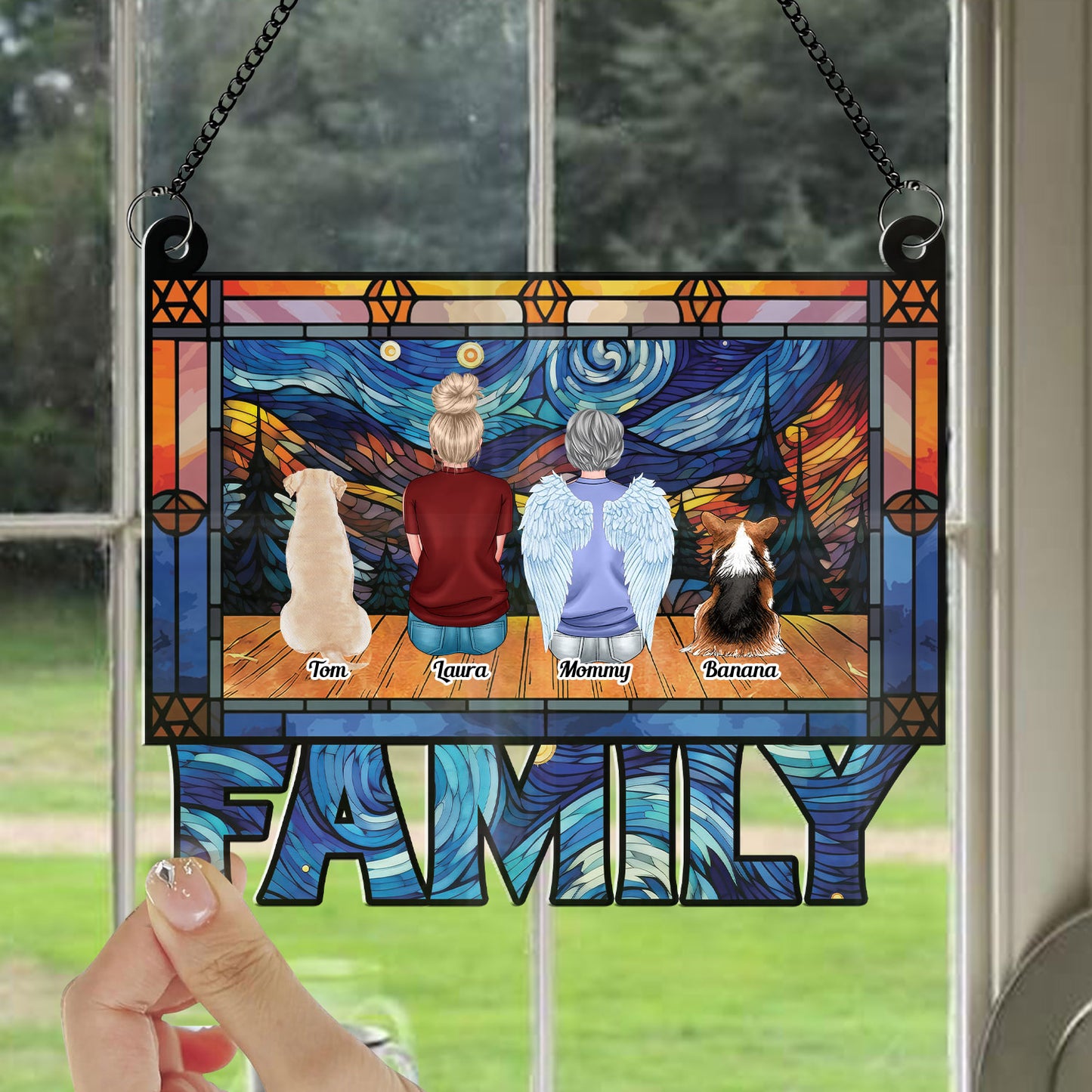 Our Family Hanging Acrylic - Hanging Door Acrylic - Personalized Custom Shape Window Hanging Acrylic