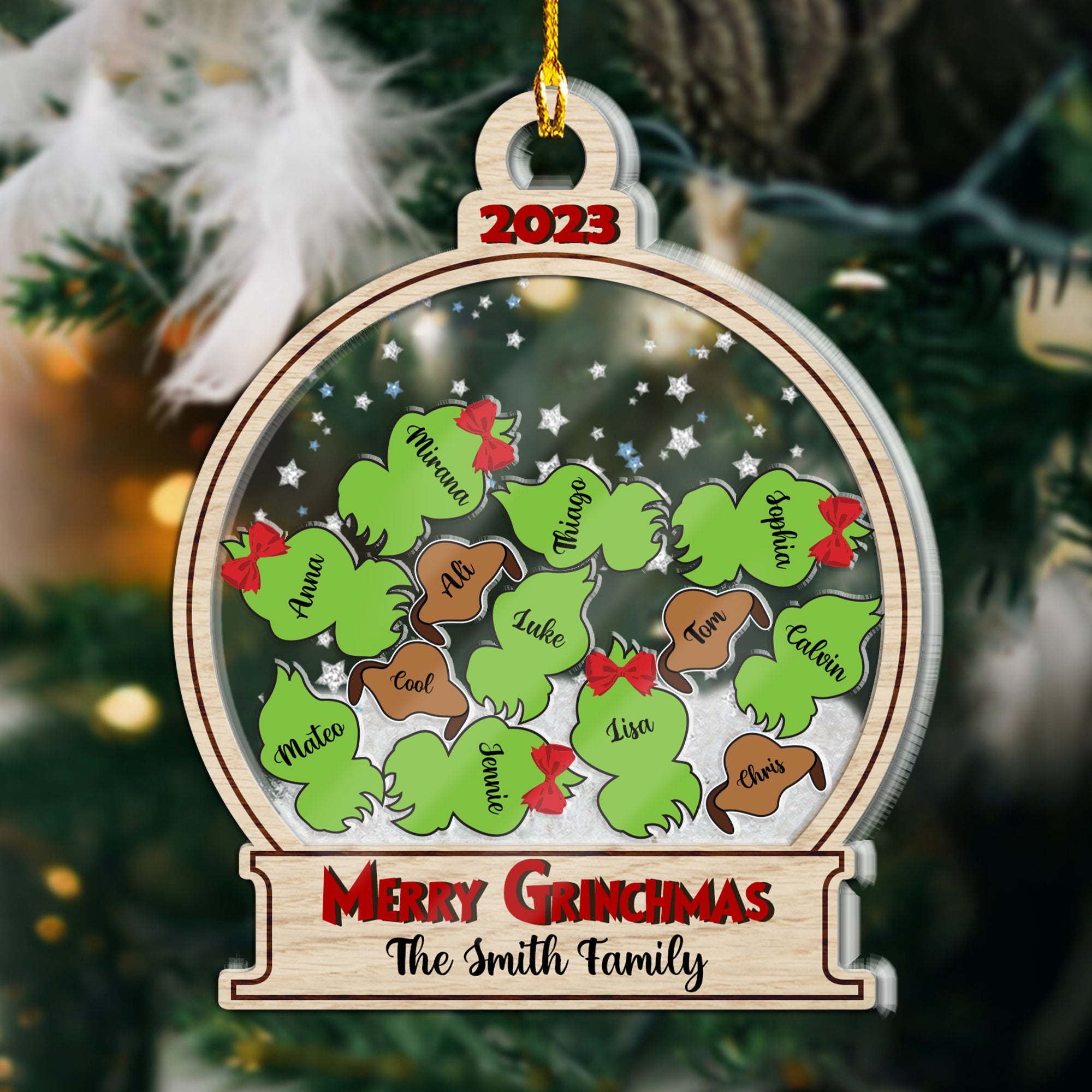 Personalized GrinchMas Family Christmas Ornament, Christmas Gift For Family - Custom Glitter Shaker Ornament