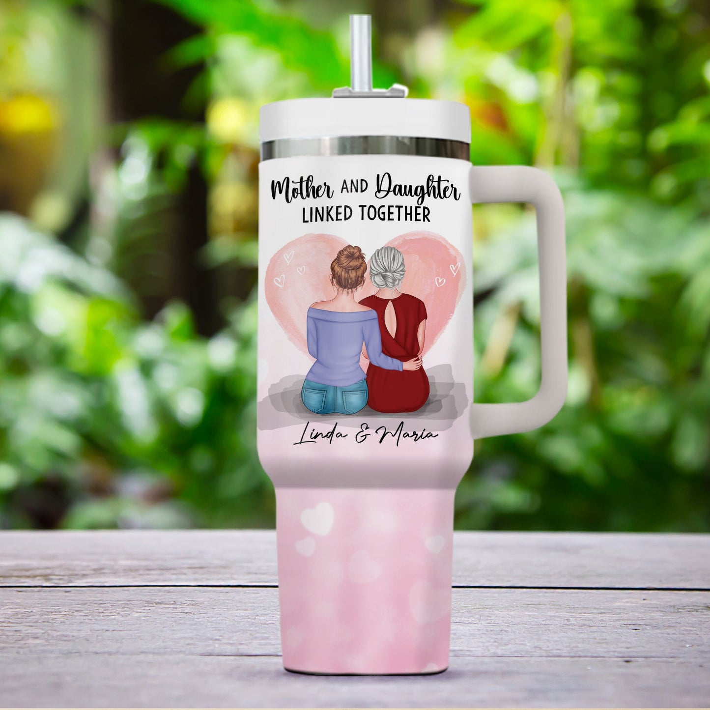 Mother And Daughter Forever Linked Together - Gift For Mom, Gift For Her - Personalized Custom Tumbler