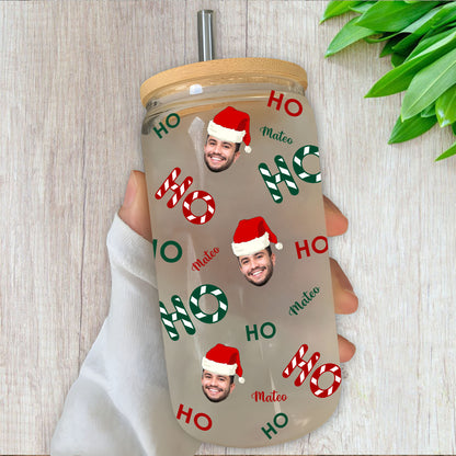 Ho Ho Ho Weihnachtsflasche/Mattierte Flasche mit Deckel und Strohhalm - personalisierte Glasflasche