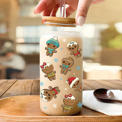 Family Cookie Christmas Bottle/Frosted Bottle With Lid & Straw - Personalized Glass Bottle