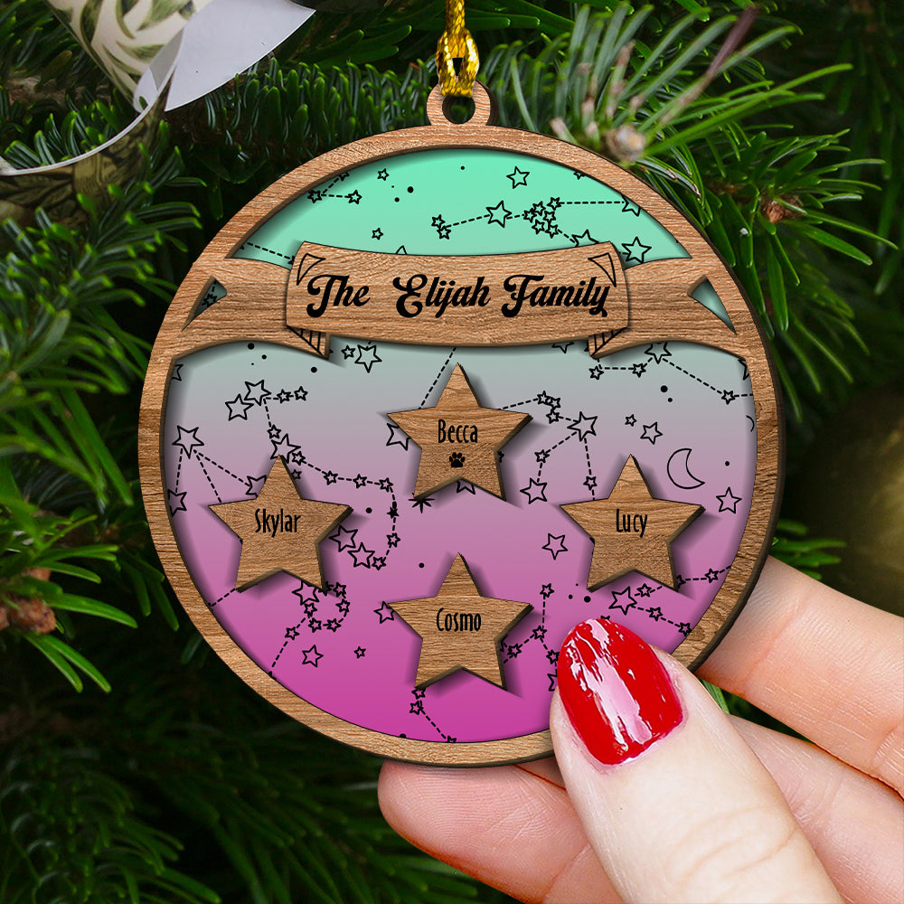 Star Sign Family Name Christmas Ornament - Custom Shape Wood Ornament - Wood Ornament 2 Layered