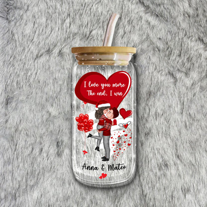 I Love You More Christmas Bottle/Frosted Bottle With Lid & Straw - Personalized Glass Bottle