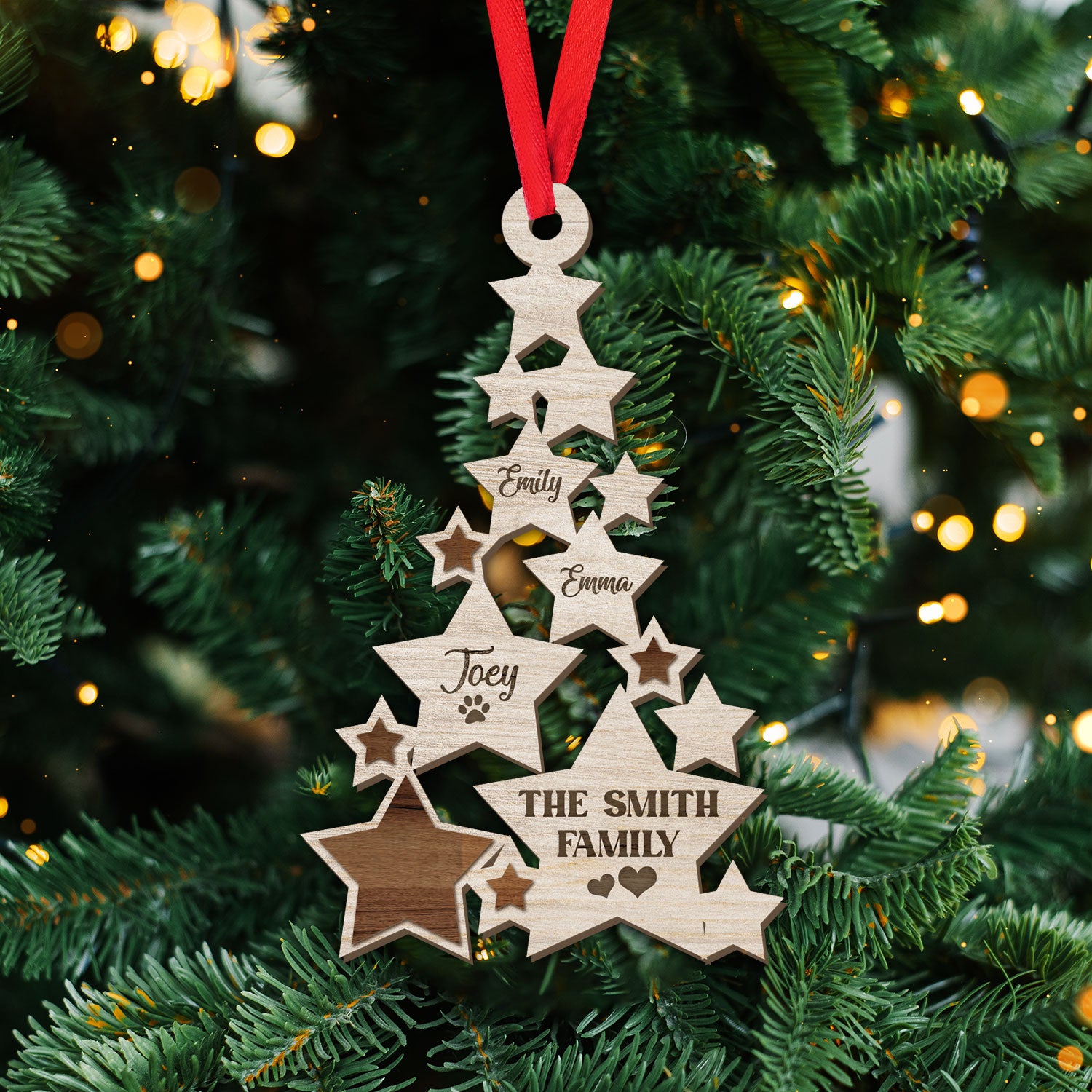 Family Star Name - Custom Shape Wood Ornament - Wood Ornament 2 Layered