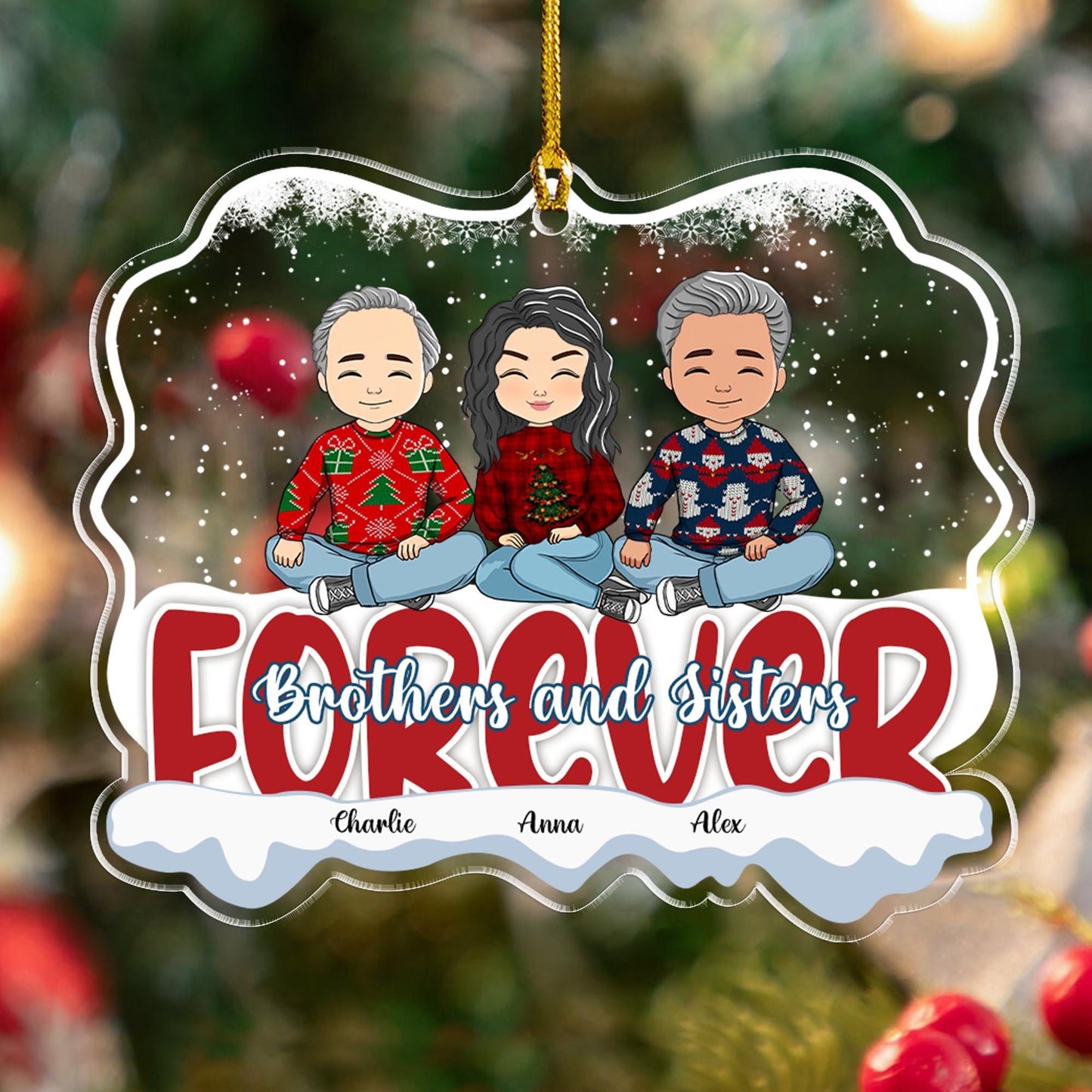 Brothers and Sister Forever Family Gift Ideas - Personalized Custom Shape Acrylic Ornament