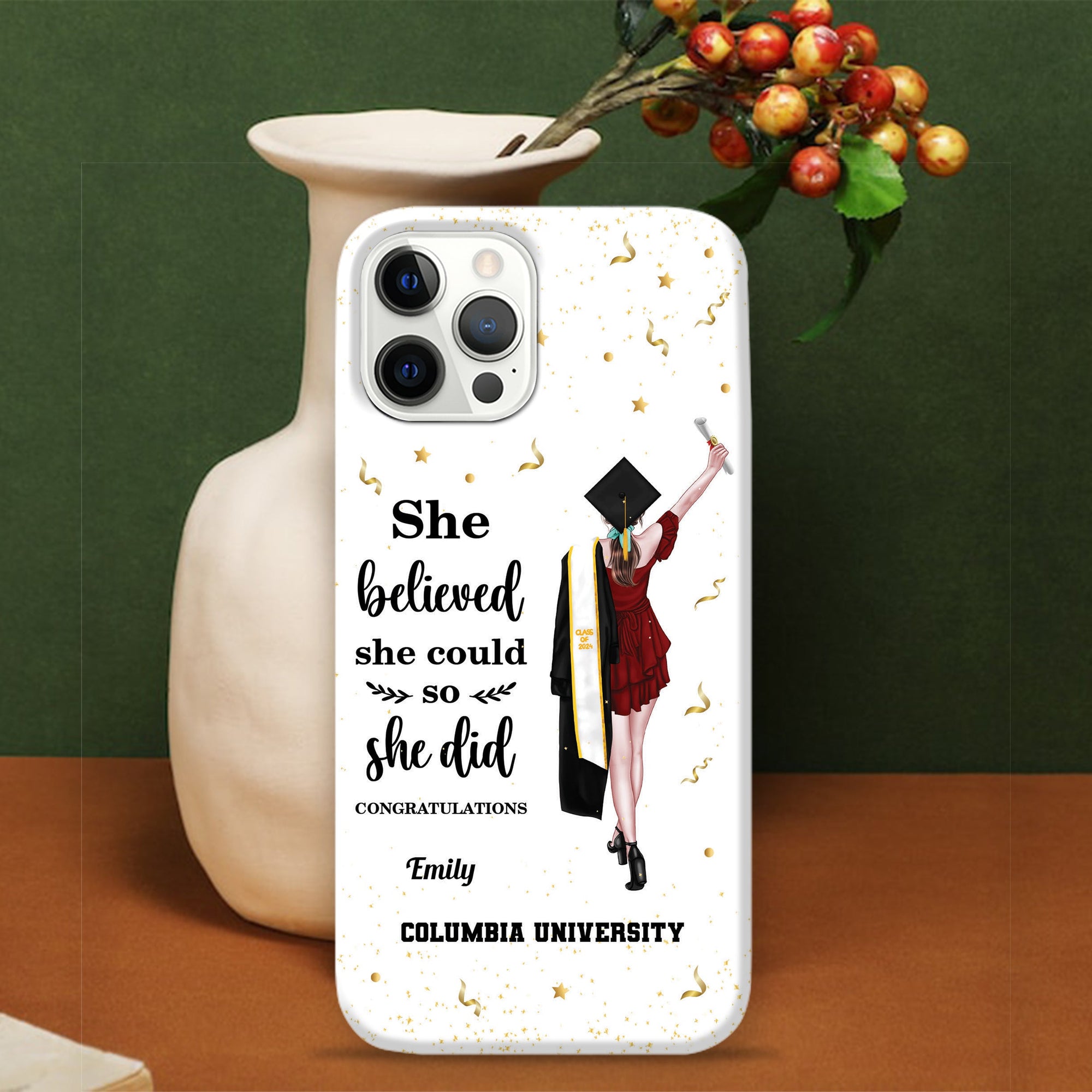 She Believed She Could So She Did It - Graduation Gift - Gift For Her - Personalized Custom Phone Case