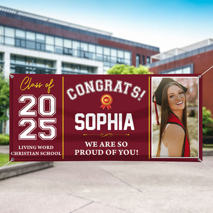 Classic Congratulations Class Of 2025 Banner - Graduation Polyester Fabric Banner - Unique Graduation Gift - Door Banner