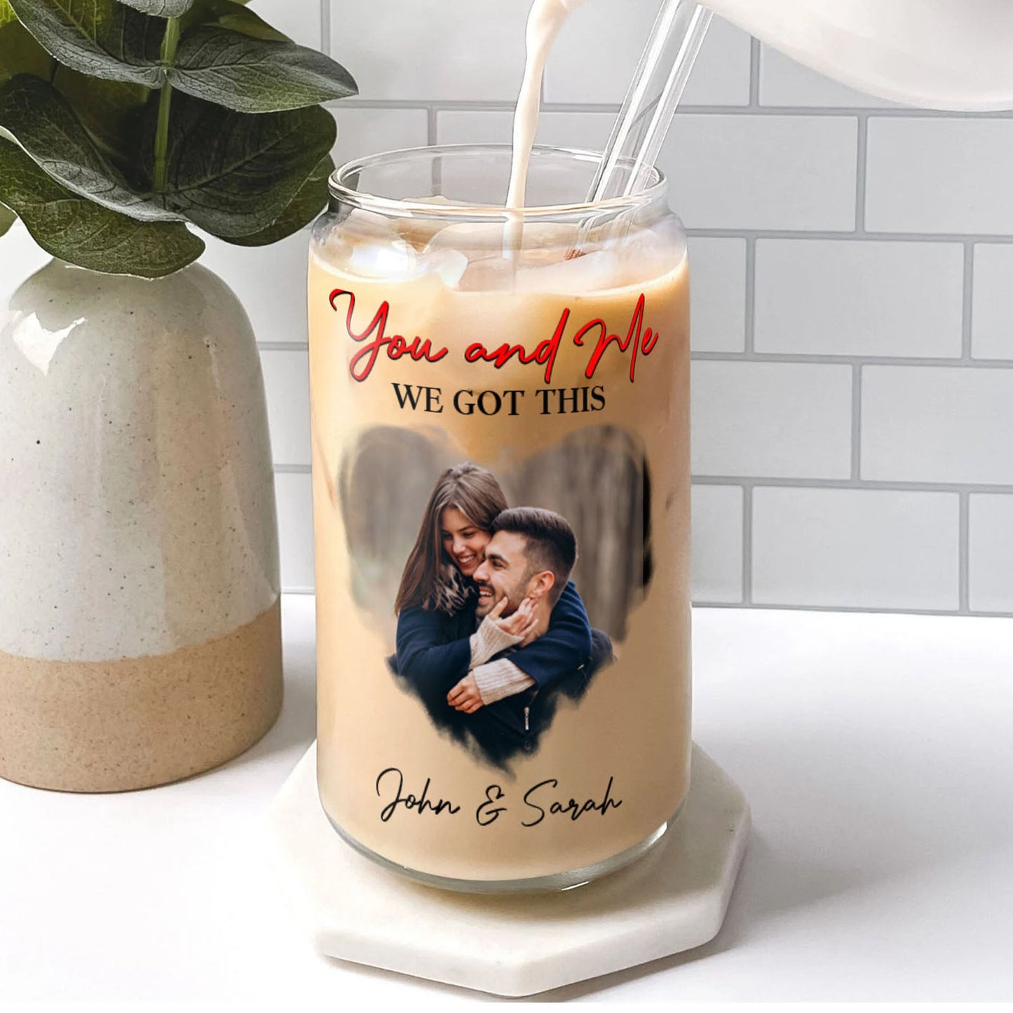 You and Me We Got This Glass Bottle/Frosted Bottle With Lid & Straw - Personalized Glass Bottle