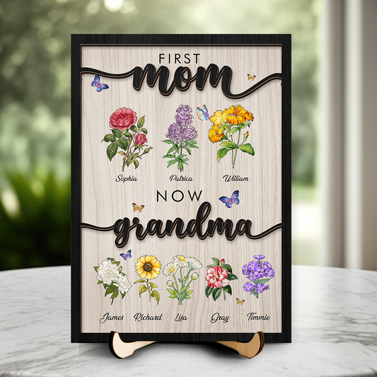 Grandma's Wooden Sign With Birth Flowers, Custom Birth Month Flowers, Personalized First Mom Now Grandma, Mother's Day Gift, Grandma's Gift