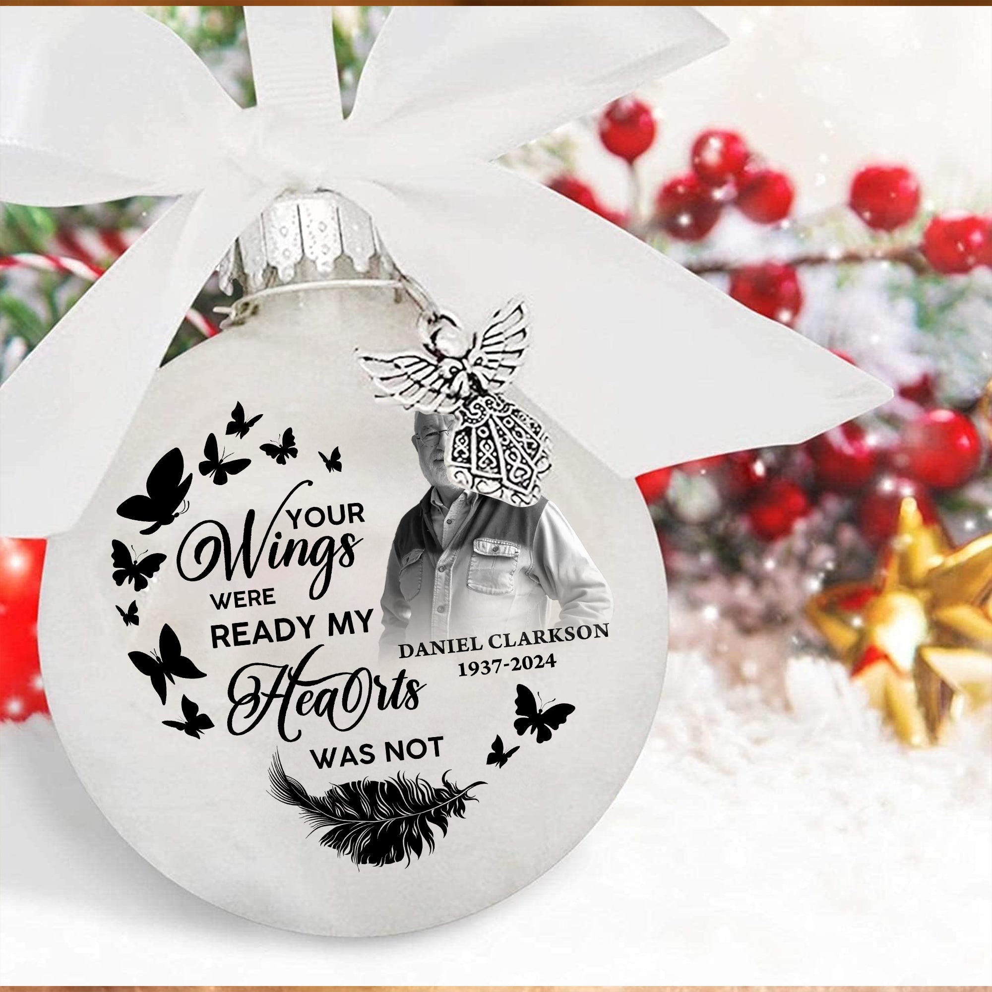 Angel In Heaven Memorial Ornament - Christmas Ornament Feather Ball - Memorial Fashionable Christmas Ornament