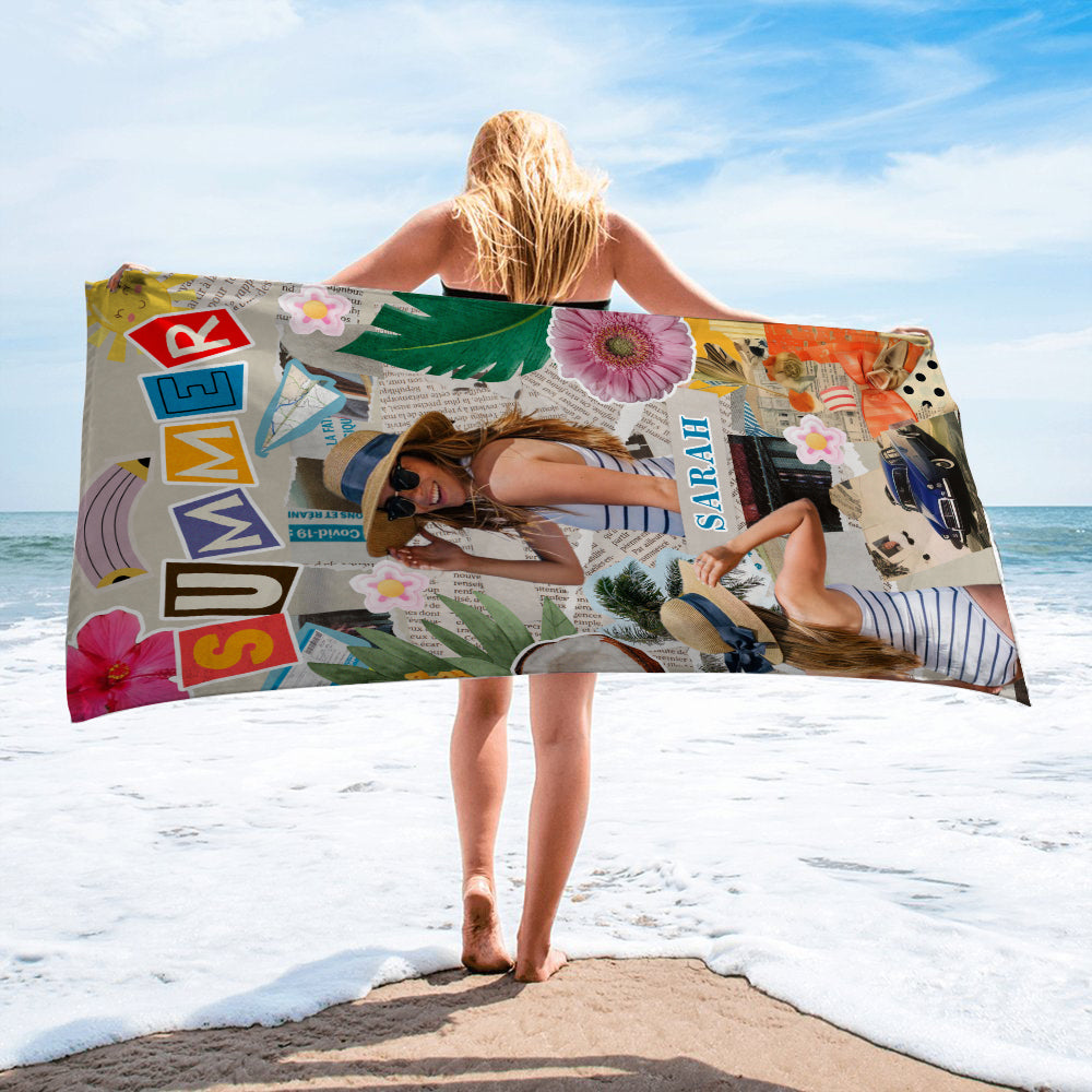 Personalisiertes Foto Benutzerdefinierter Name Strandtuch - Benutzerdefinierter Name Strandtücher - Sommer Strandtuch - Geburtstagsurlaub Geschenke