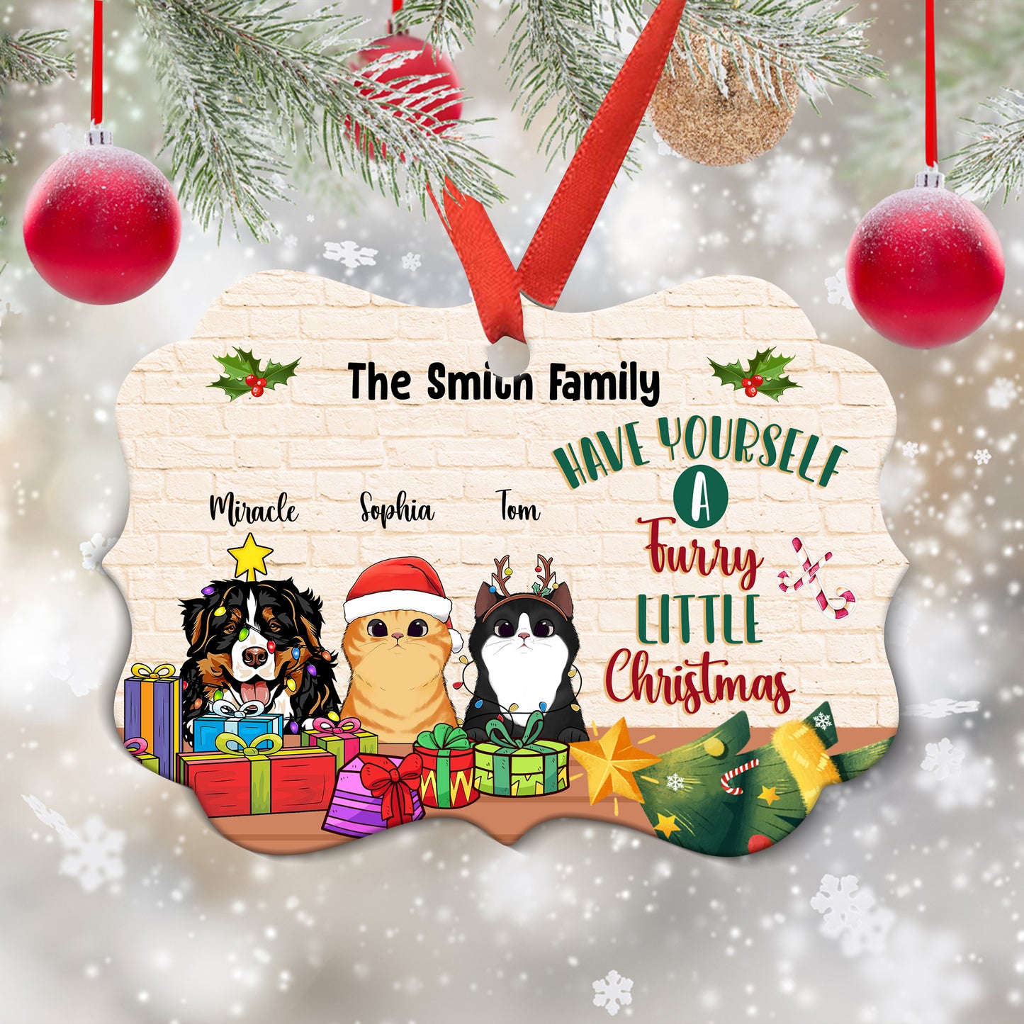 Have Yourself A Furry Little Christmas - Gift For Dog Lover, Gift For Cat Lover - Personalized Wooden Ornament, Aluminum Ornament